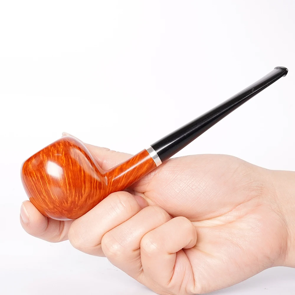 Straight-handled long-stem acorn tobacco pipe handmade briar pipe with silver ring decorative ring gift for beginners fathers