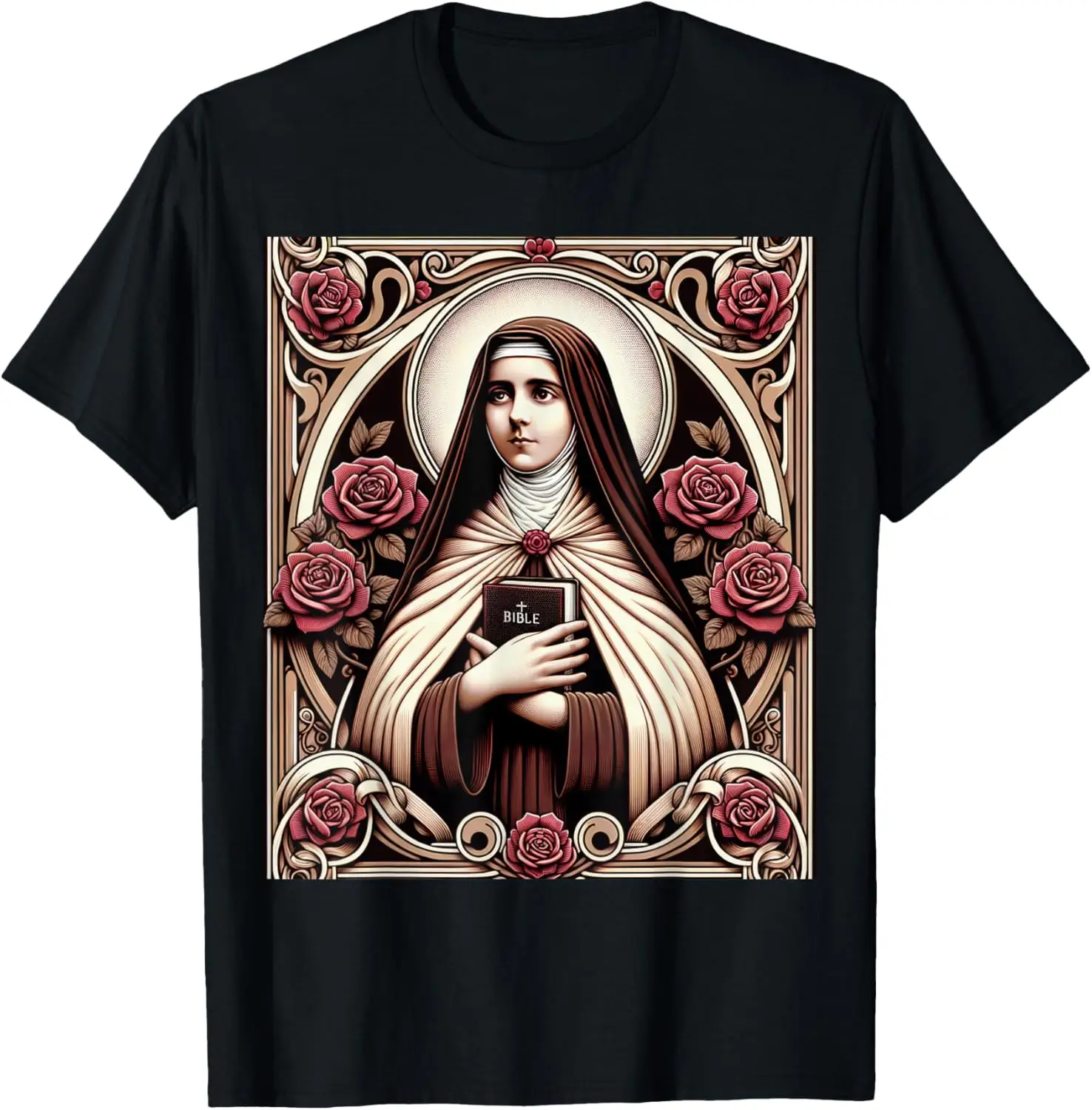 

St Therese of Lisieux Little Flower Saint Roses Catholic Art T-Shirt