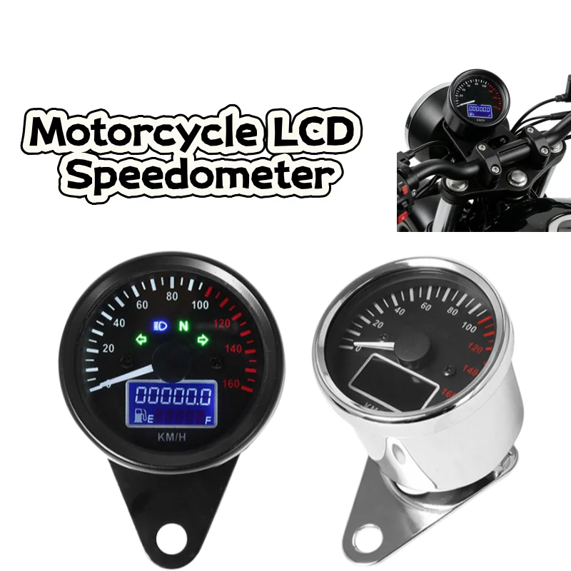 Retro Digital Motorcycle Gauge, Waterproof LED Speedometer Tachometer Odometer for Vintage Motorbike Custom Modification