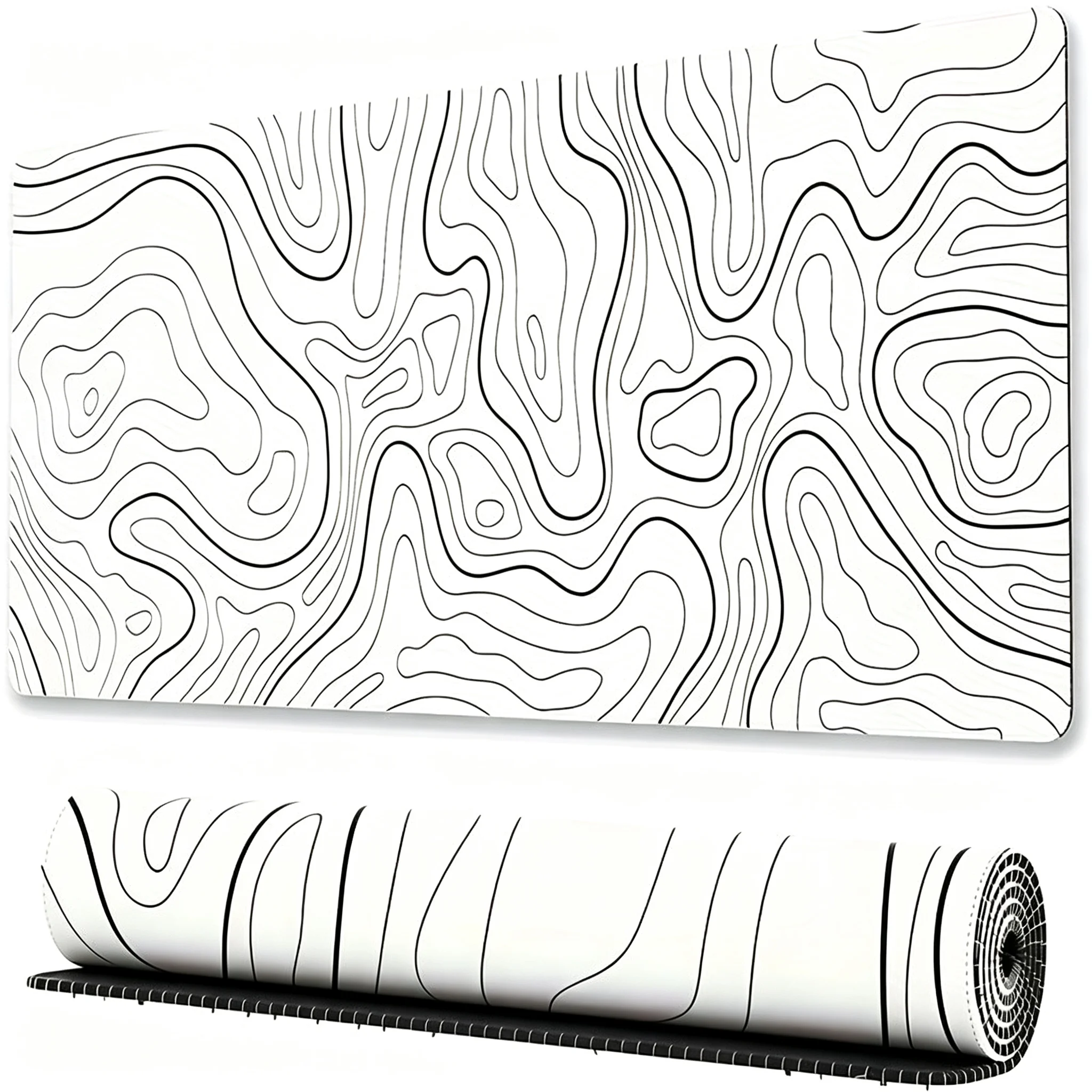 Contour Mouse Pad Extra Large Desk Mat Minimalist Seamed Non-Slip Rubber Office Pad Black White Line Texture Table Mausepad