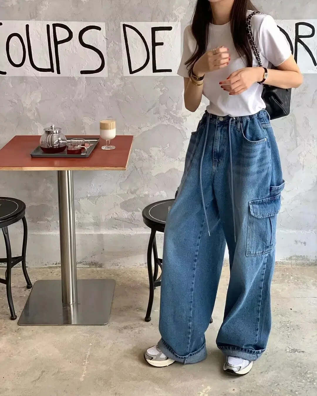 Whisper Lumi Office Lady Lace Up Multi Pocket Workwear Wide Leg Jeans Women New Spring 2026 Collection