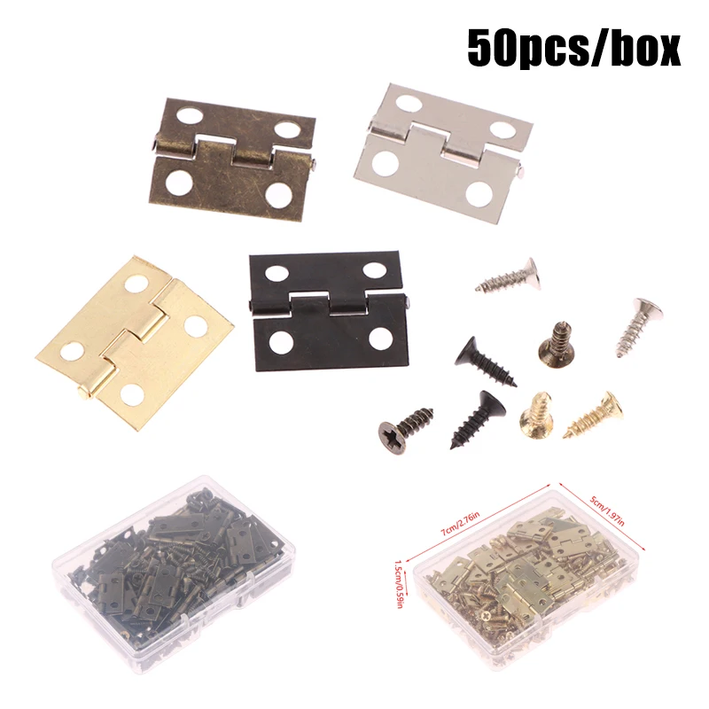 50 قطعة/صندوق مفصلات + 200 مسامير حديد ذهبي/العتيقة برونزية 4 ثقوب أثاث متين الأجهزة 17.5x15 مللي متر مفصل صغير مستدير ديكور