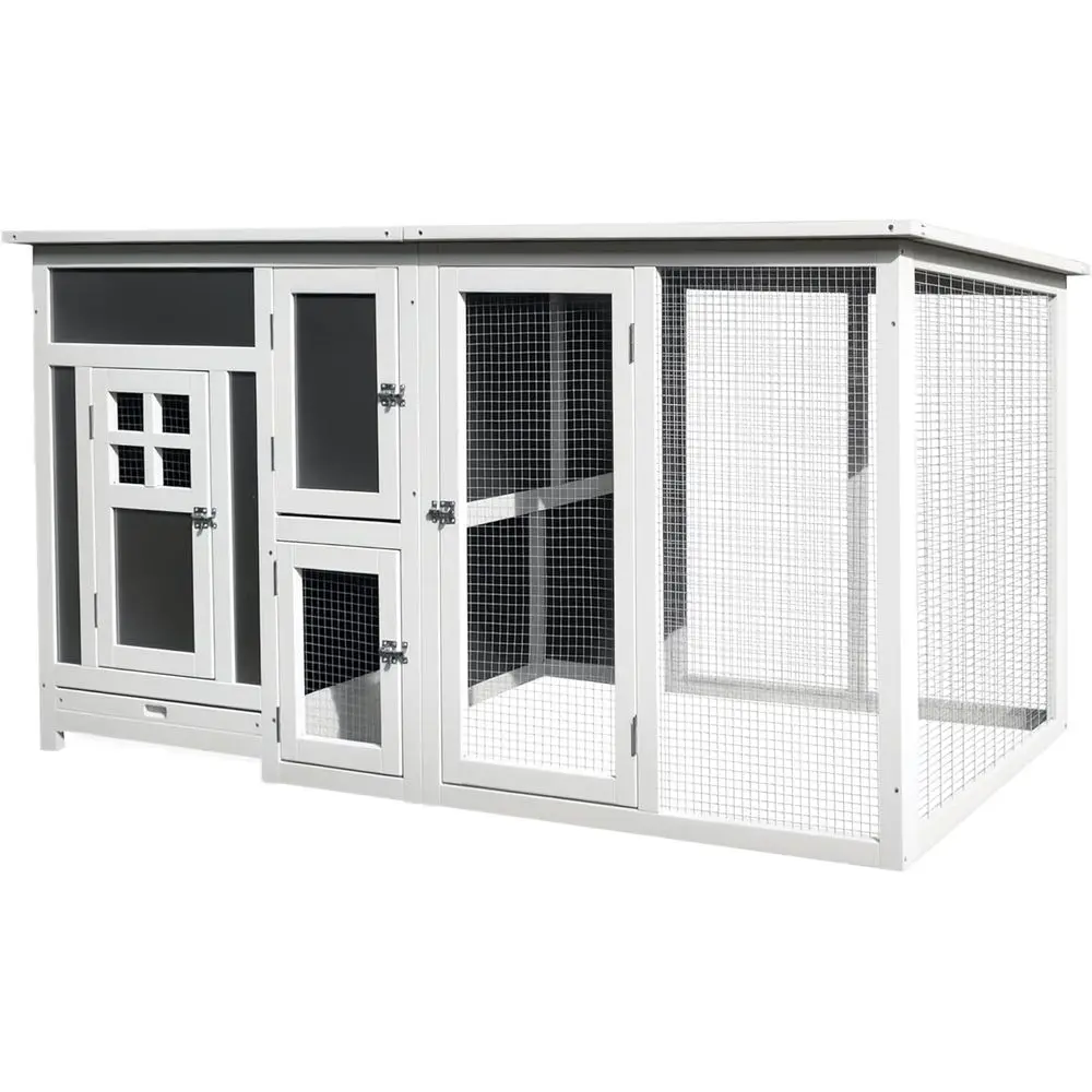 

Wooden Chicken Coop with Run Area, Nesting Box, Hen House Waterproof, Removable Tray