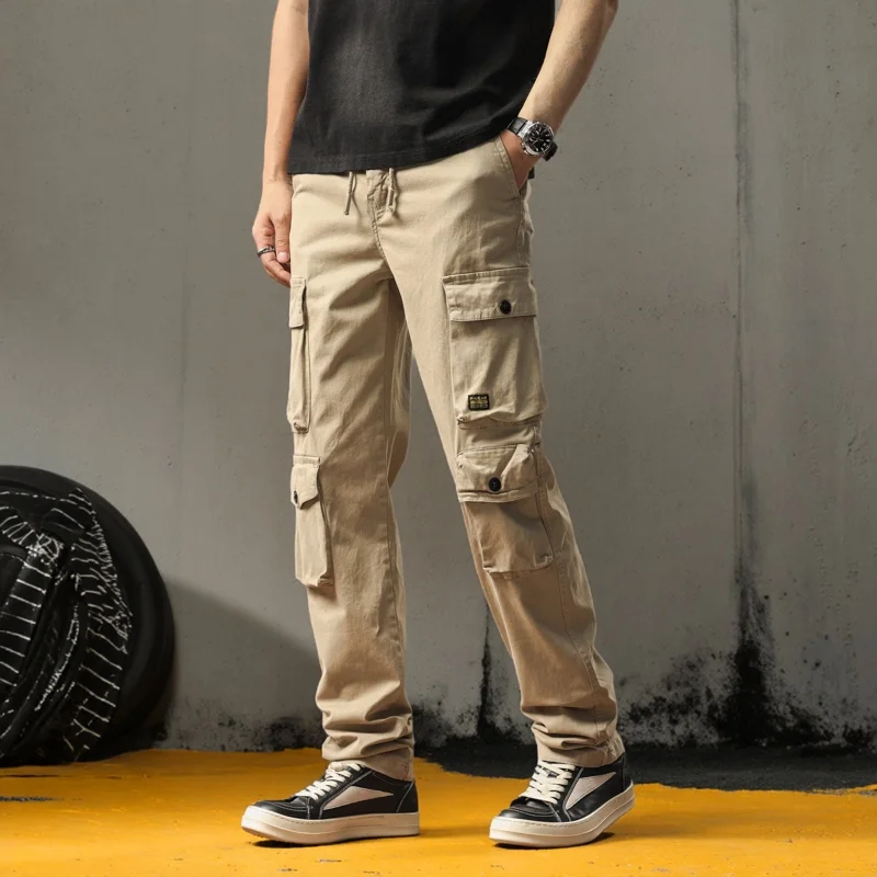 

Outdoor Commuter Tactical Work Pants Men's American Retro High Rise Straight Leg Casual Pants Multi ket Versatile Loose Fit
