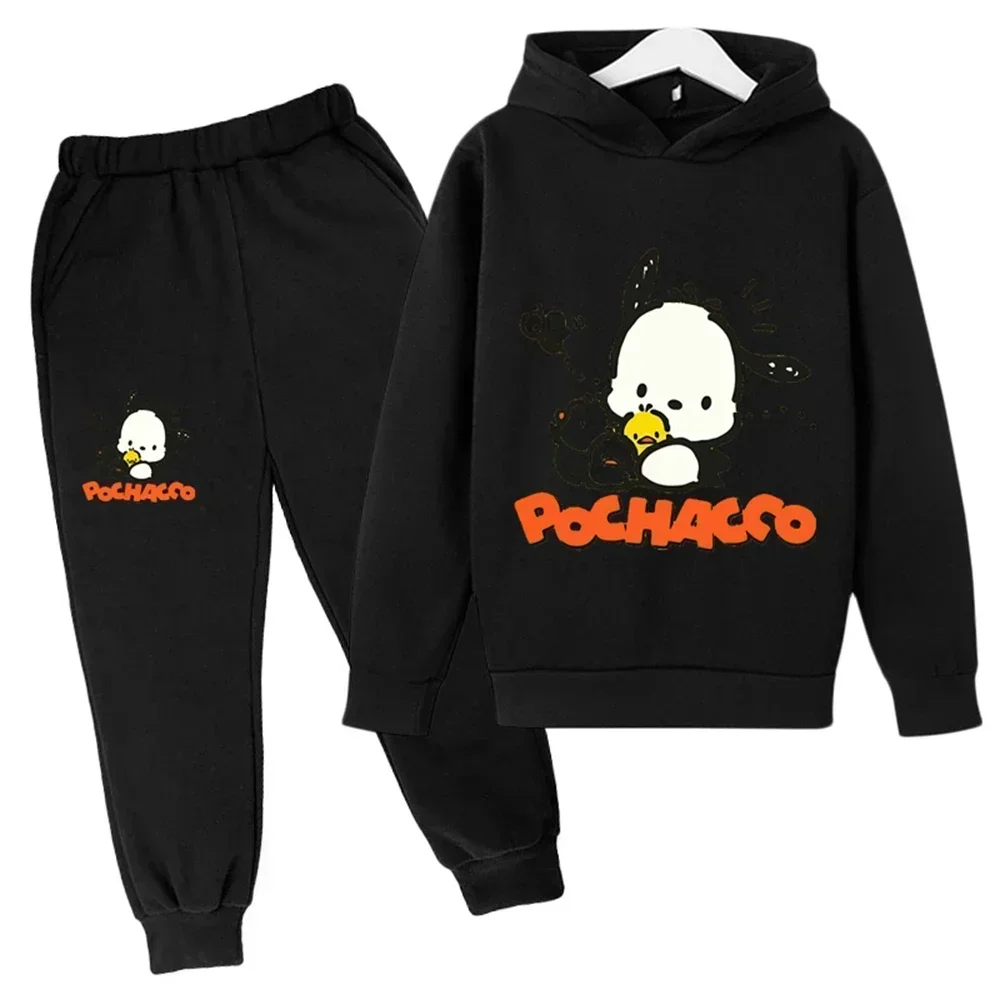 2024 Spring autumn Cartoon Pochacco Hoodie Set Kids Boys And Girls Fashion Hooded Sweatshirt Casual Pants Hoodie Set