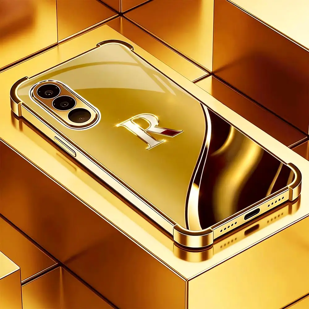 Golden Letter R Glossy Fashion Exquisite HD glass phone case for Samsung Galaxy S26 S25 S24 S23 S22 FE,Ultra,Plus Dropresistant