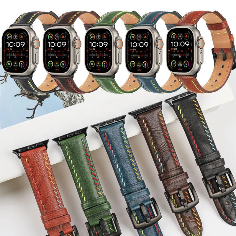 Hight Quality Leather Band For Apple Watch Strap 45mm 41mm 44mm 41 42mm 38 40mm Watchband Bracelet Ultra 2 SE 9 8 7 49mm Correa