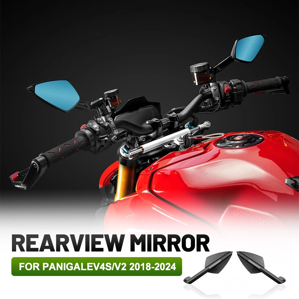 Motorcycle Rearview Mirror Blue Glass Sport Winglet Mirror Kits Rotatable Wind Wing Mirrors Suitable For Panigale V4S2018-2024
