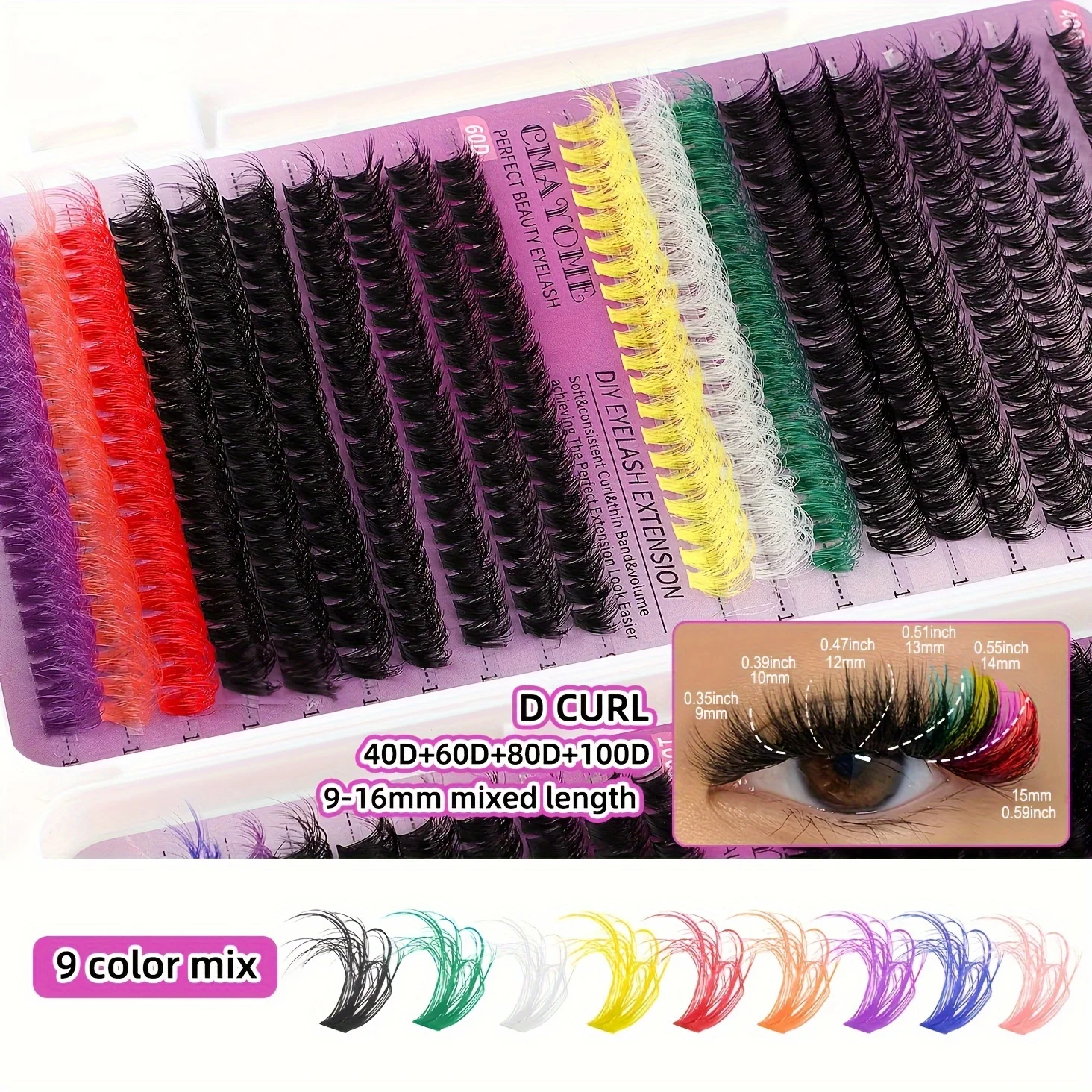 780pcs DIY eyelash bundle kit - color blend, D-roll adhesive and sealed independent eyelashes, brush and tweezers