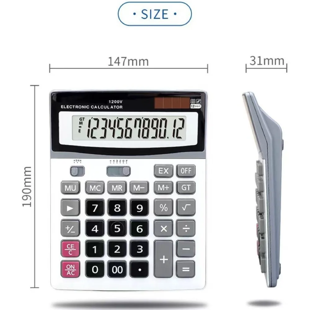 1200V Calculator Position Large Screen Computer Accounting Finance Solar Desktop Office Business 12 Position