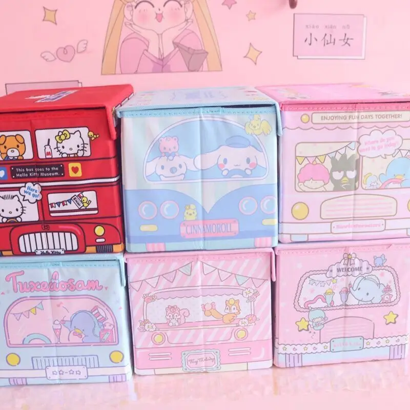 

Cute Sanrio Cartoon Desktop Storage Box Kawaii Anime Hello Kitty Kuromi Student Dormitory Sundries Basket Cosmetics Folding Box