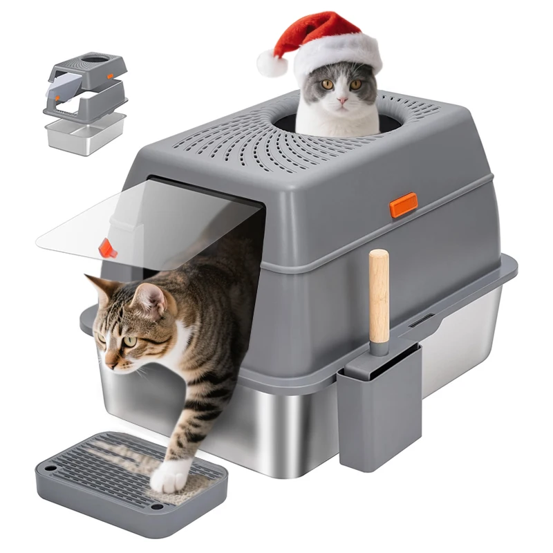 stainless-steel-litter-box-with-lid-non-sticky-anti-leakage-metal-cat-toilet-enclosed-high-wall-extra-large-kitty-litter-boxes