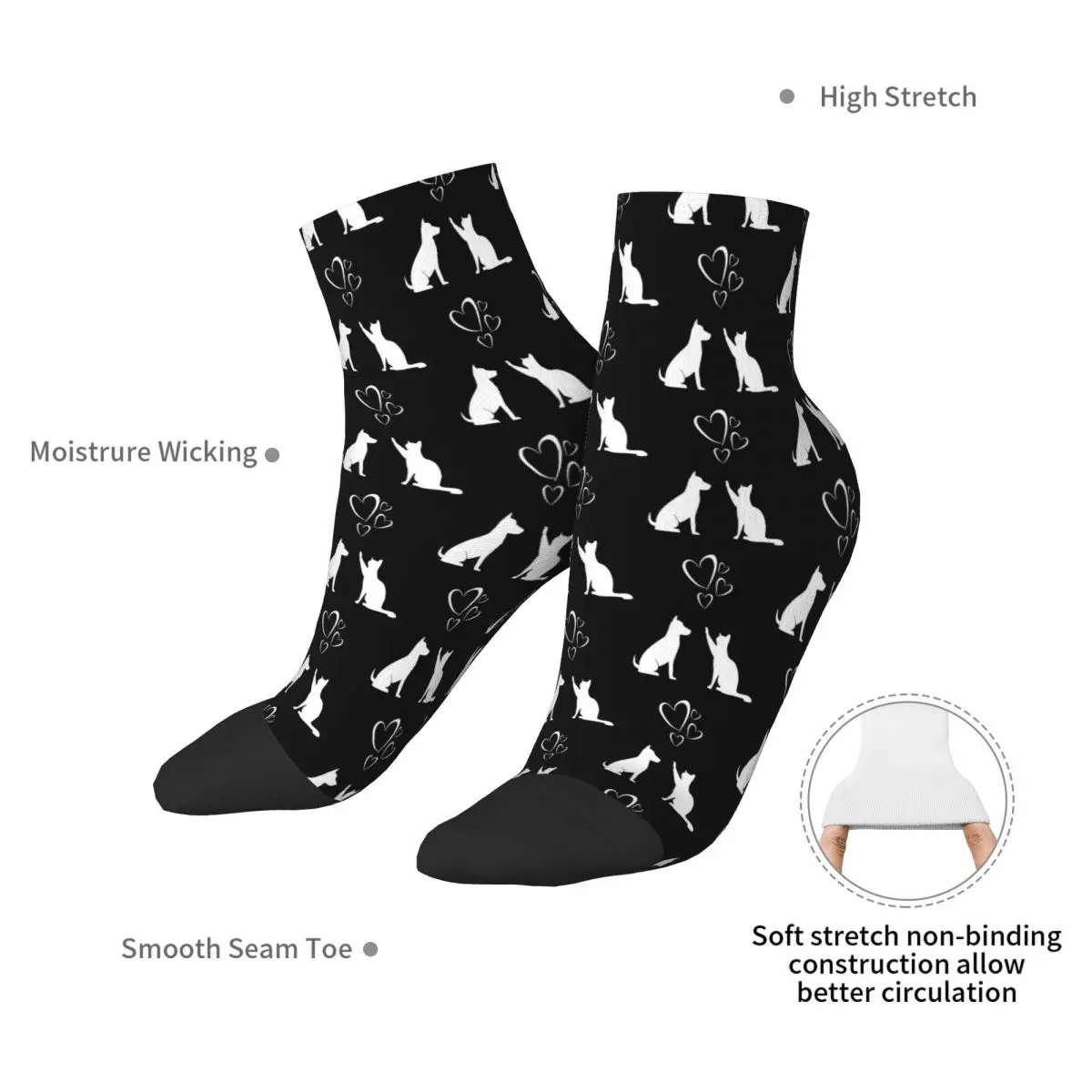 Dog And Cat Love Black Cat Halloween Meme Ankle Socks Male Mens Women Autumn Stockings Hip Hop