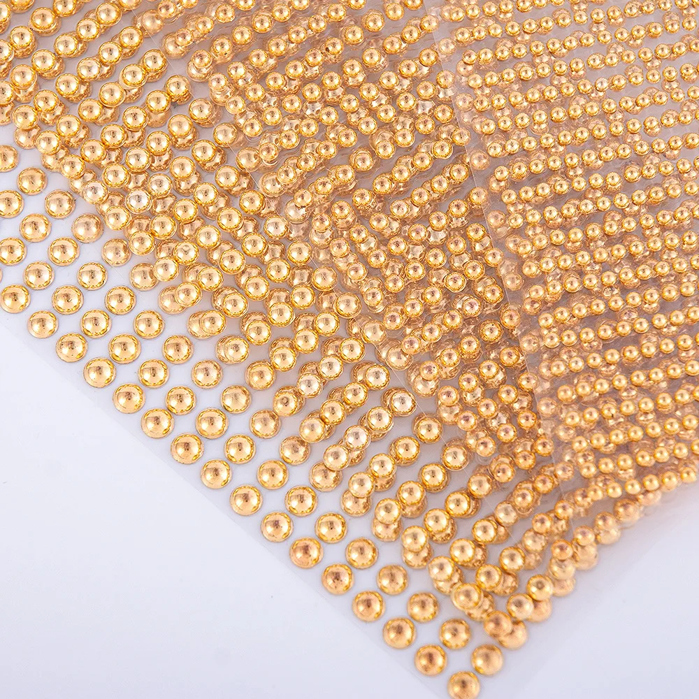 3-6MM Scrapbooking Supplies Golden and Silver Color Half Round Pearls Stickers Self-Adhesive Faux Pearl Embellishment For Crafts