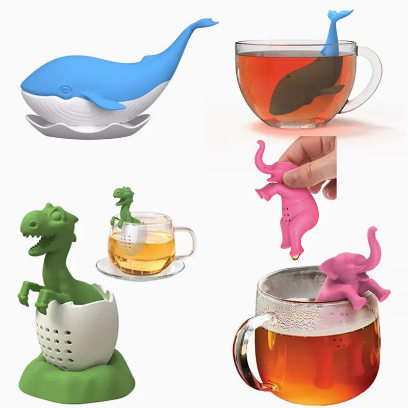 Infusor de té colador de té de silicona filtro de té negro lindo dinosaurio elefante y ballena infusor de té de hojas sueltas reutilizable sin BPA