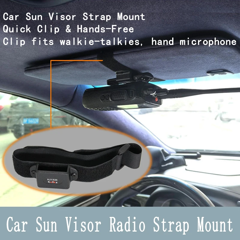 Image of Walkie-Talkie-Halterung für die Sonnenblende im Auto, multifunktionale Schnellverschluss-Halterung mit verstellbarem Gurt, Halterung für Mikrofon.