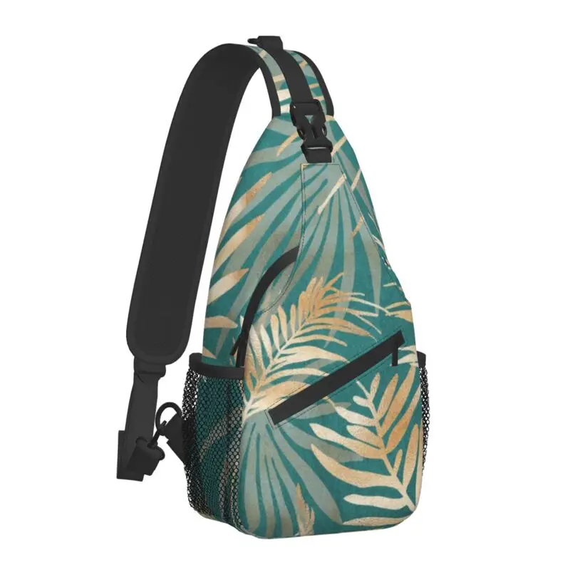 Glam Tropical Plants Leaves Sling Chest Crossbody Bag Men Casual Botanical Pattern Shoulder Backpack for Hiking