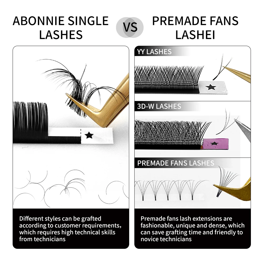 Abonnie Eyelashes Extension Silk Soft Professionals Individual Eyelash Extensions 16 Lines/Tray C/D Curl False Lashes Classic