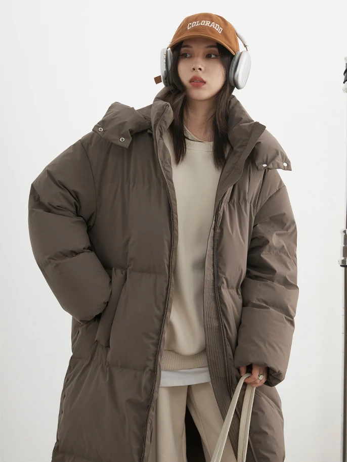 CHIC VEN Damskie płaszcze puchowe Moda Koreańska Luźny Krój Jednolity Kolor 90% Białe Puchy Kacze Kurtki Damskie Długie Ciepłe Ubrania Jesień Zima Nowość 2025