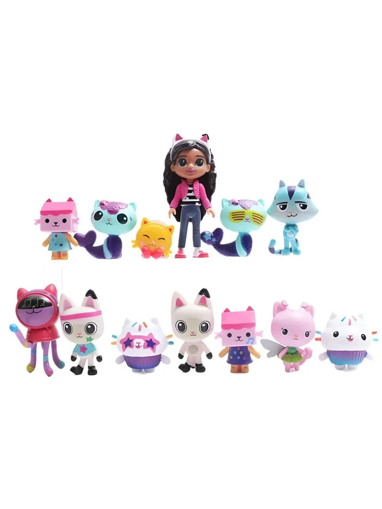 Voorraad 13 stuks Gabby's Poppenhuis Anime Figuur Speelgoed Lachende Auto Kat Knuffel Gaby Meisjes Poppen Mercat Cartoon Actiefiguur Kerst Verjaardag Cado - afbeelding 2