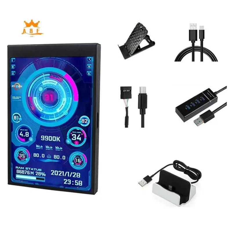 

A08E-3.5 Inch IPS USB Secondary Screen For Computer CPU GPU RAM HDD Data Monitor Type-C LCD Monitor AIDA64 With USB HUB