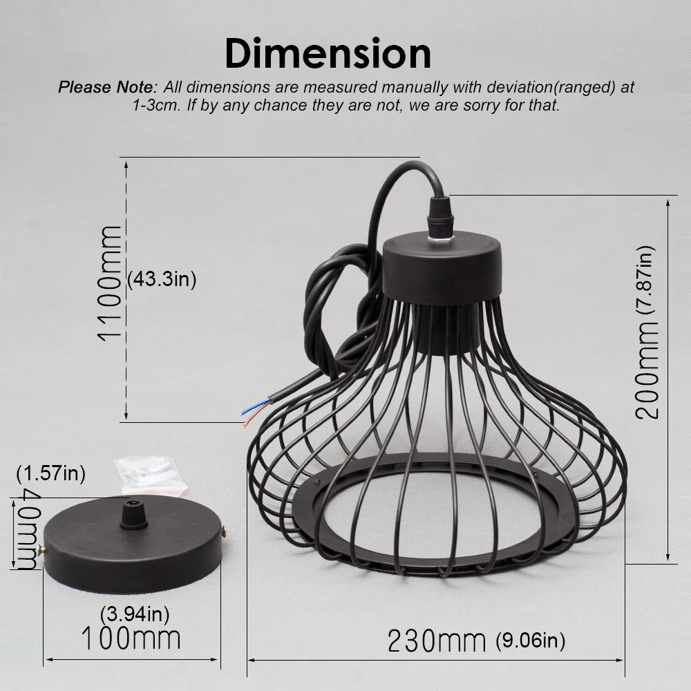 Luz pingente de metal industrial retro, lâmpada do teto da gaiola do vintage, para a barra, sala de jantar, estudo, cozinha, quarto, 220v/e27 base