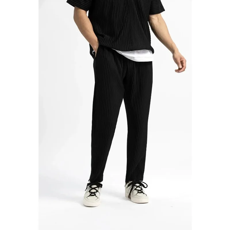 三宅プリーツパンツ男性日本オリジナルカジュアルパンツ男性日本のストリート男性ファッションズボンだぶだぶのパンツ野生のズボン