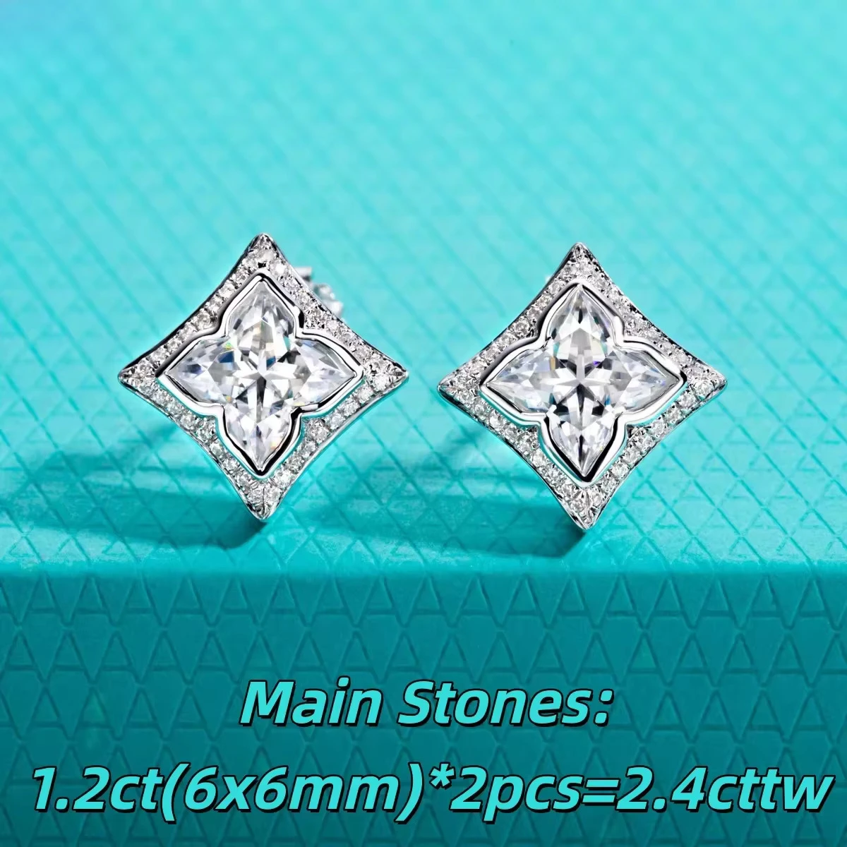 FCGJHW 2.4cttw Four-Leaf Clover Cut Moissanite Earrings S925 Sterling Silver Princess Shape Stud Earring for Women Jewelry 2026