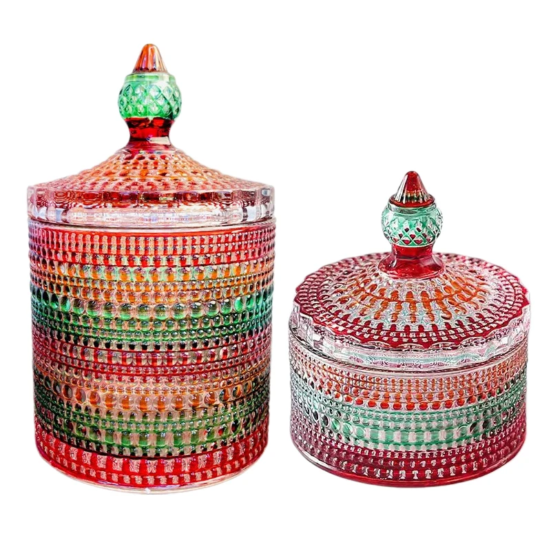 Holiday Sweets Container: Red and Green Glass Lid Candy Jar, Perfect Addition to Christmas Party