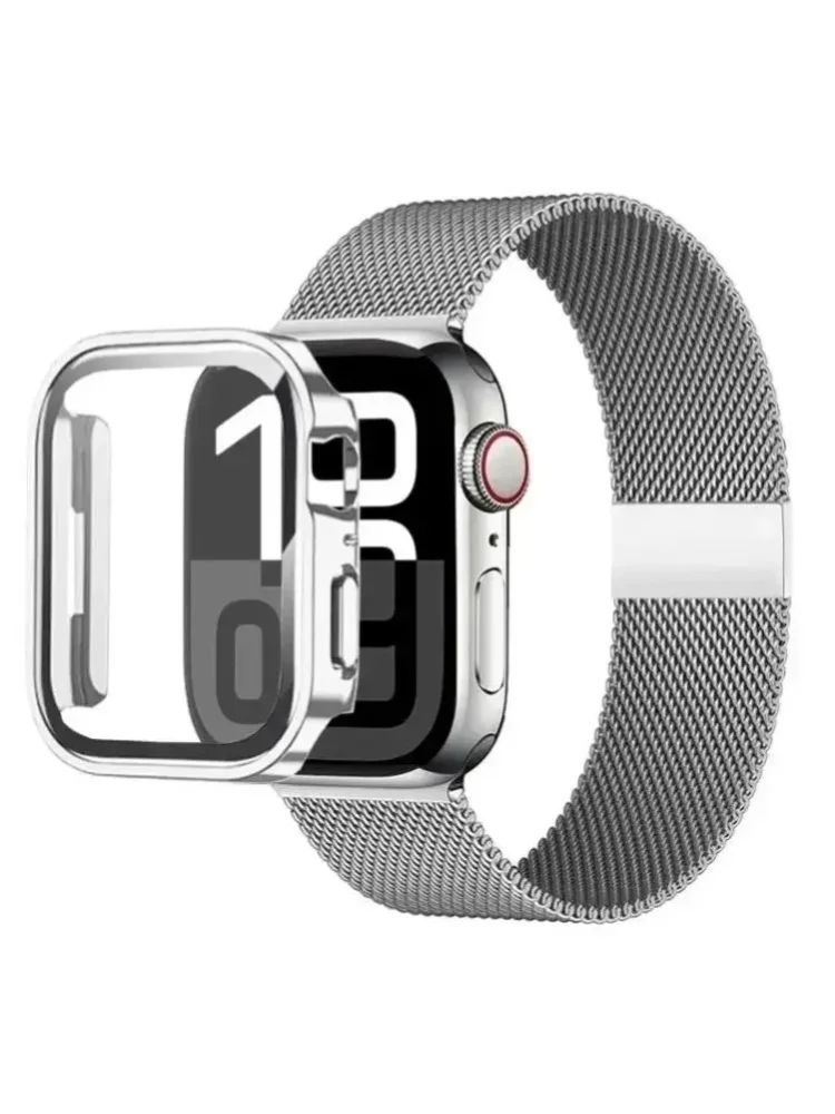 Milanese Loop Armband für Apple Watch Ultra 49mm, 44mm, 40mm, 41mm, 45mm, Gold, Silber, Leopardenmuster Armband + Hülle für iWatch 9 8 7 6 5 4 3 SE