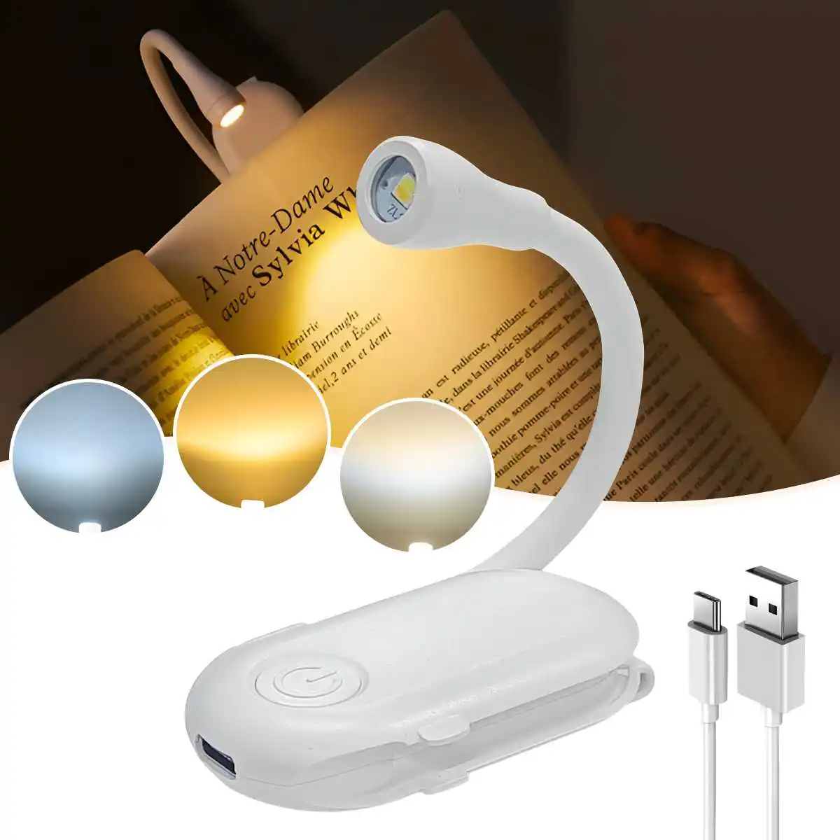 

Mini LED Book Night Light Bookmark Reading Light Portable Clip-On Desk Lamp Rechargeable Suitable for Bedtime Reading