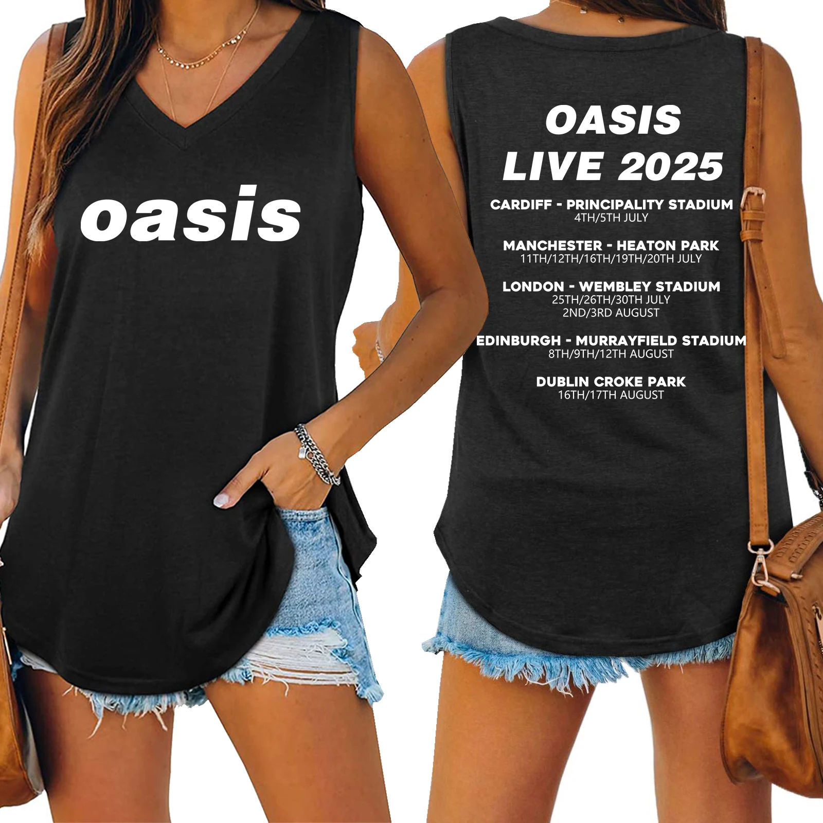 oasis live 25 tour 2025 Tank V-neck Female Vest Loose Oversized Women No Sleeve Top