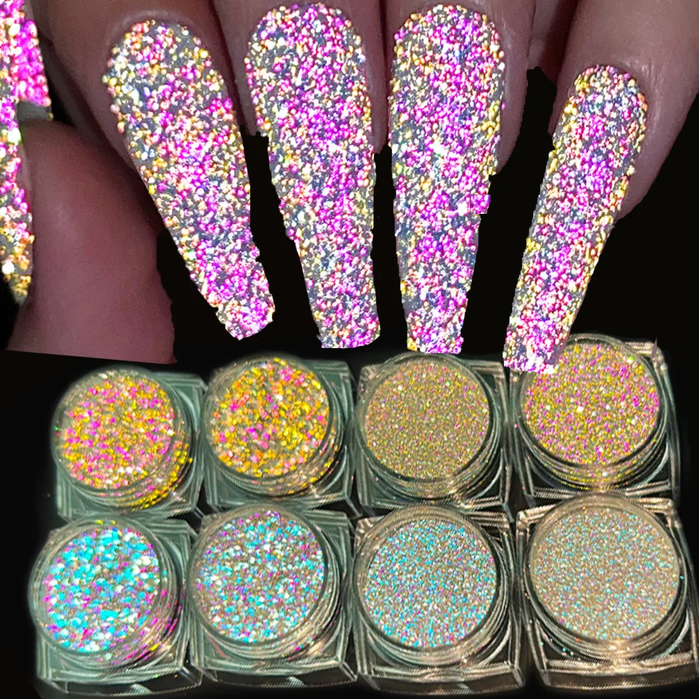 1Jar Reflective Diamond Nail Powder Glitter Nail Shinning Crystal Rhinestone Sequins Pigment UV Gel Polish Nail Decoration