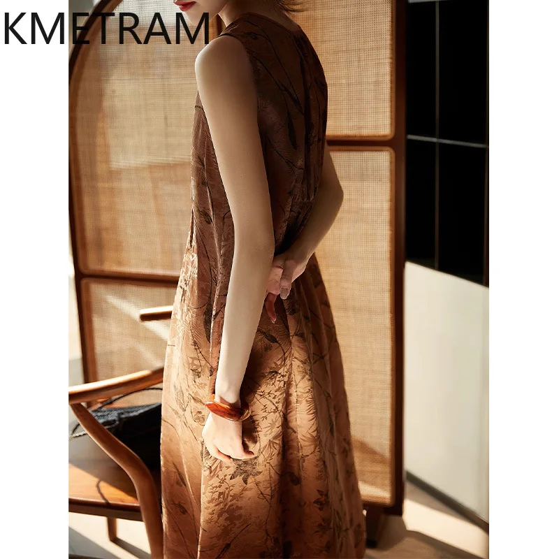 Kmram 100% vestidos regata de seda amoreira mulher vestidos sem mangas de luxo para roupas femininas vestido de verão de alta qualidade robe femme