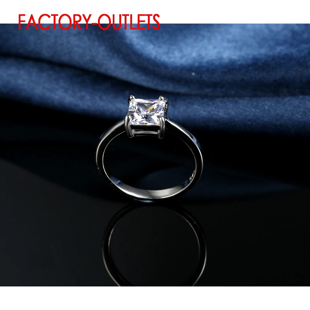 Genuine 925 Silver Bridal Ring Fashion Jewelry Square Cubic Zirconia Prong Setting Gift For Women Girls Engagement Anniversary
