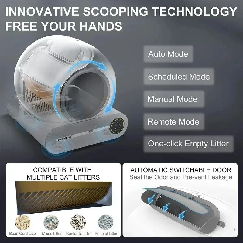 【English Version】Tonepie Automatic Smart Cat Litter Box App Control Pet Toilet Litter Tray Ionic Deodorizer 65L