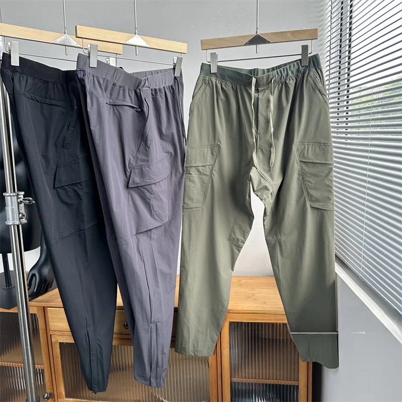 

Lightweight Breathable Laser-Pierced Outdoor Men's Casual Pants Loose Fit Long Laser Cut Water-Resistant Dstring Sweatpants