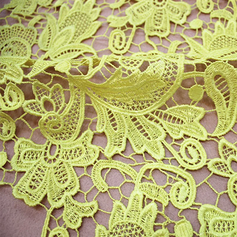 Golden Color Fabric for Sewing Great Quality Yellow 3D Flower Hollow Lace Patchwork Fashion Week Laces Fabrics for Wedding Dress