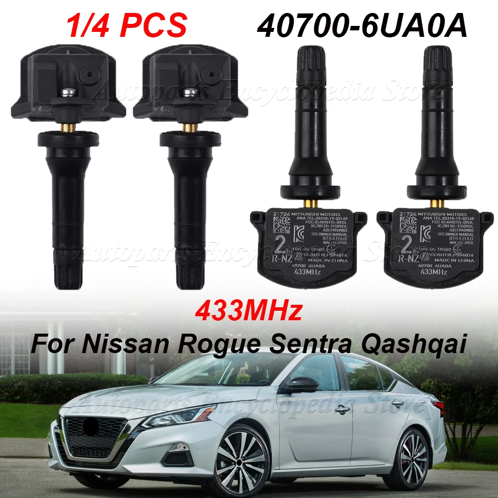 1/4PCS For Nissan Rogue Sentra Qashqai Micra Cube Leaf Altima 433MHz TPMS Tire Pressure Sensor 40700-6UA0A