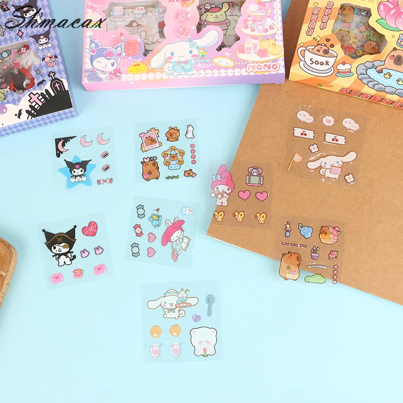 100Pcs/box Birthday Gift Melody Sanrio Non-Repeating Sticker Set Cinnamoroll Kuromi Waterproof Stationery Sticker Gift Box