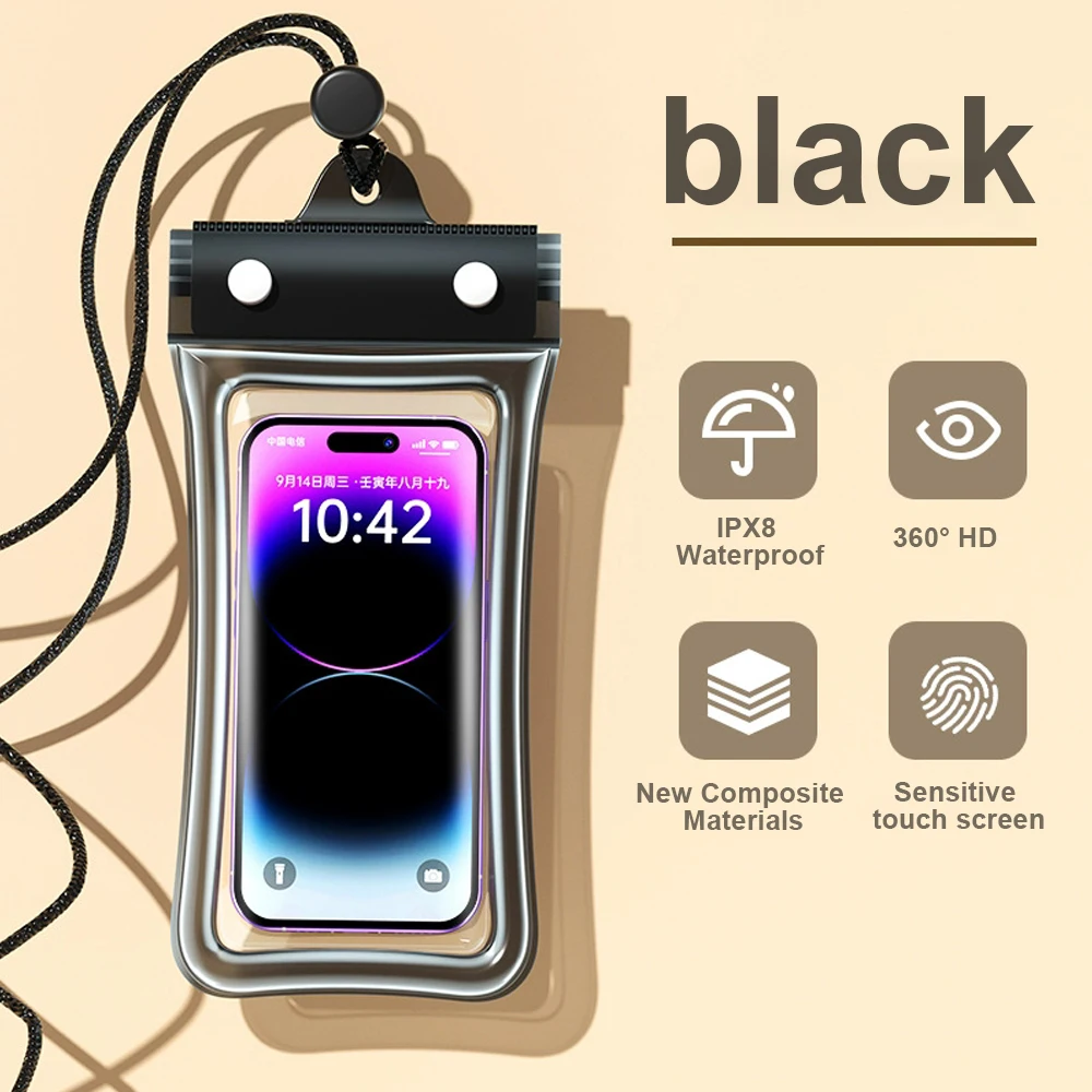Schwimmfähige wasserdichte Handyhülle mit vollständiger Sicht, Unterwasser-Schwimmtasche, transparente Trockentasche für Schnee und Regenwald, wasserdichte Hülle mit Dichtungsverschluss