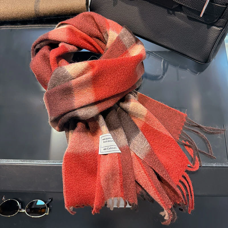 Шарф из 100% чистого кашемира, женский зимний теплый кашемировый платок, шахматный дизайн, аксессуар для пары, ветрозащитный шарф премиум-класса