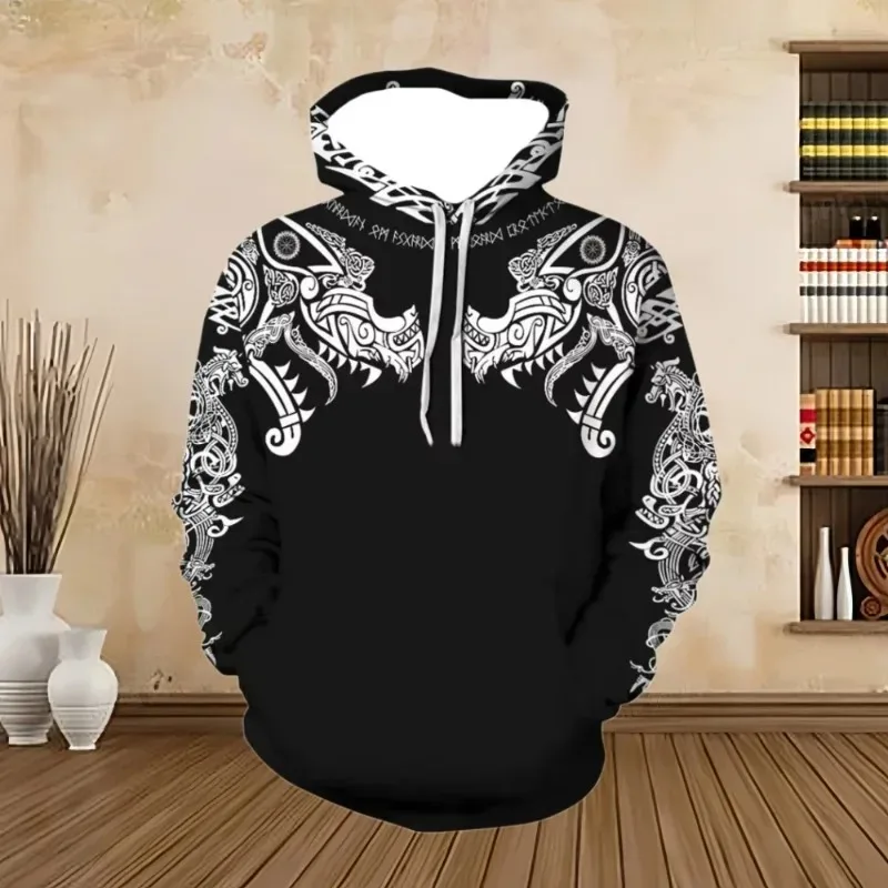 

2025 Fashion Retro Classic Hoodie Hoodie Sportswear Top Jacket Role Playing Casual 3D Hoodie Men's Tattoo Art Print