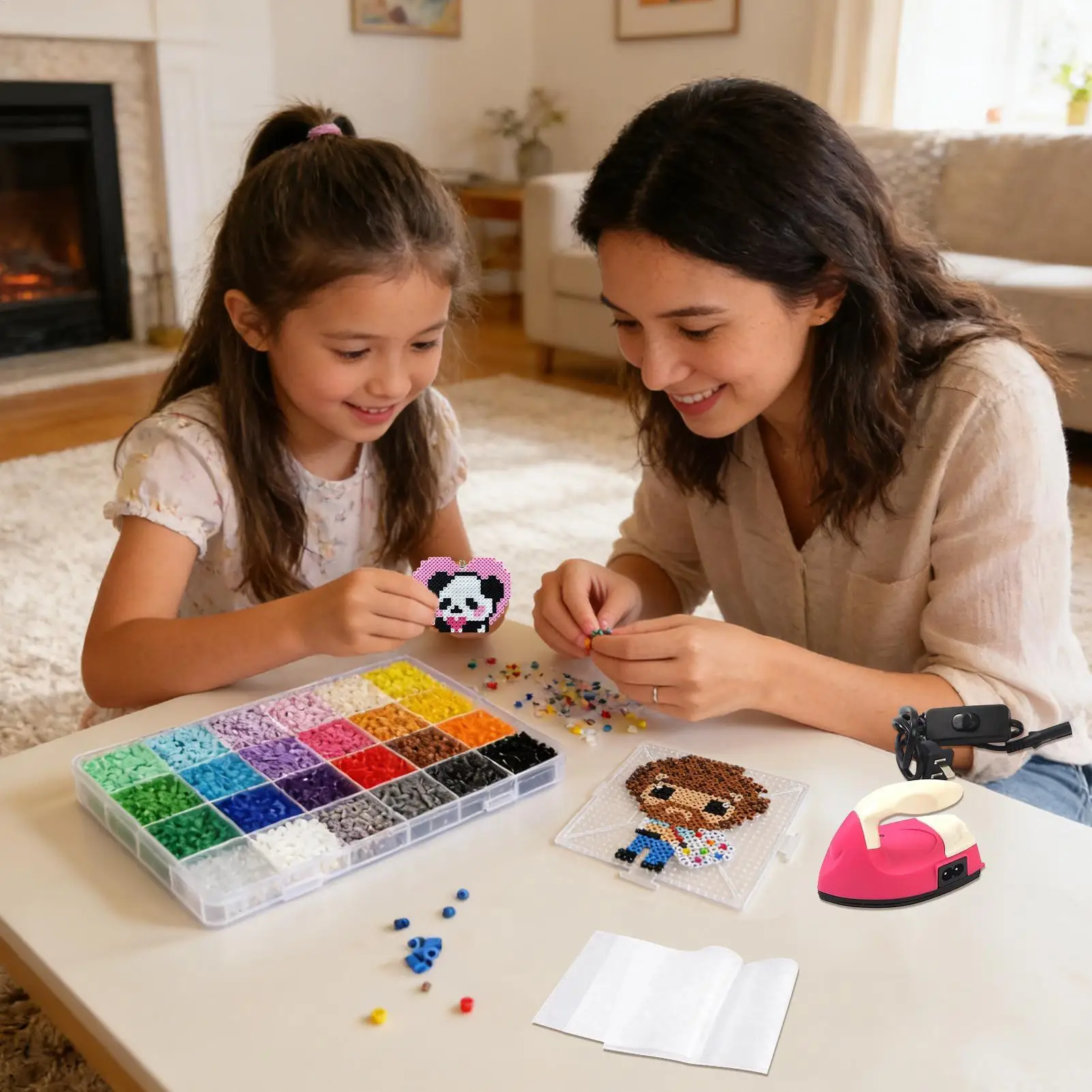 Fuse Bead Kit 24-Colors Craft Activity Material Melty Beads Kit for Girl Boys Christmas Birthday Home School Bracelet Keychain