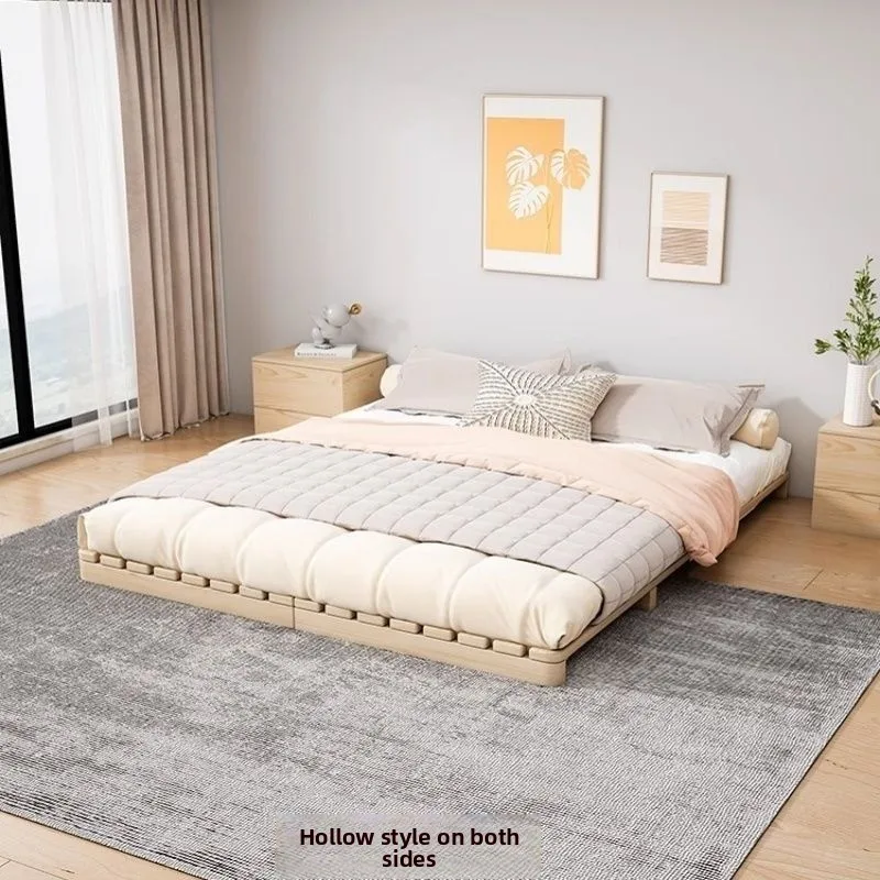 Japanese-style tatami solid wood bed without bedside bed Moisture-proof row skeleton Double floor-to-ceiling bed B & B
