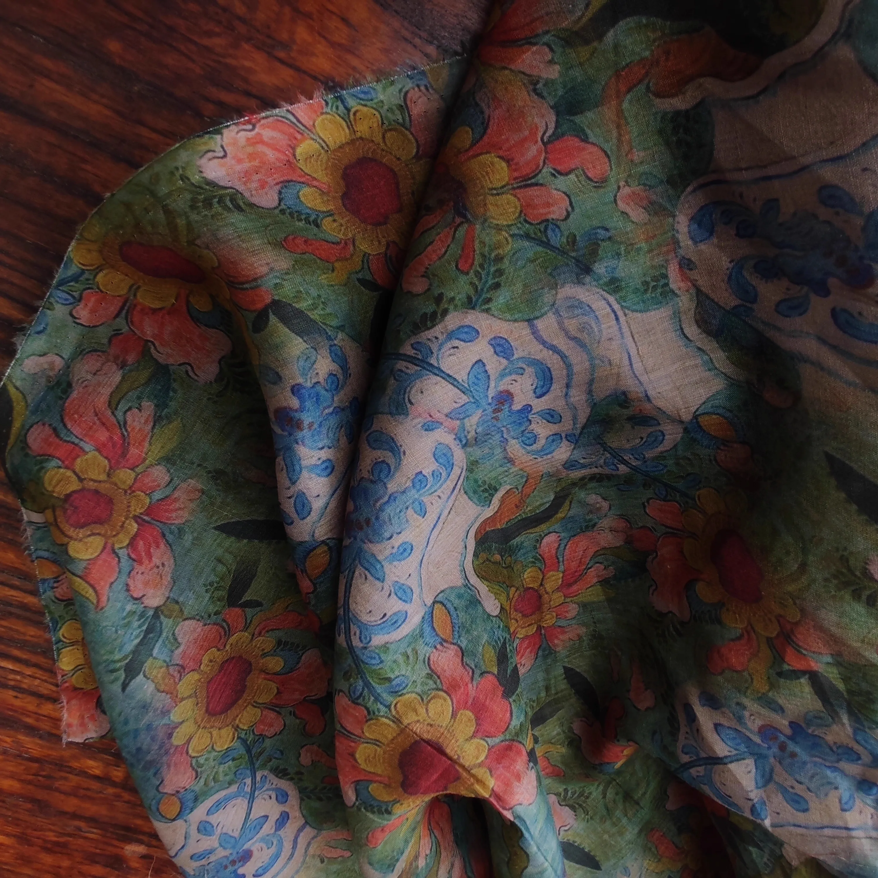 

1yard natural ramie fabric Bi Sha Flower Shadow Printing tissu Skirt dress shirt bag cheongsam fabric for clothing