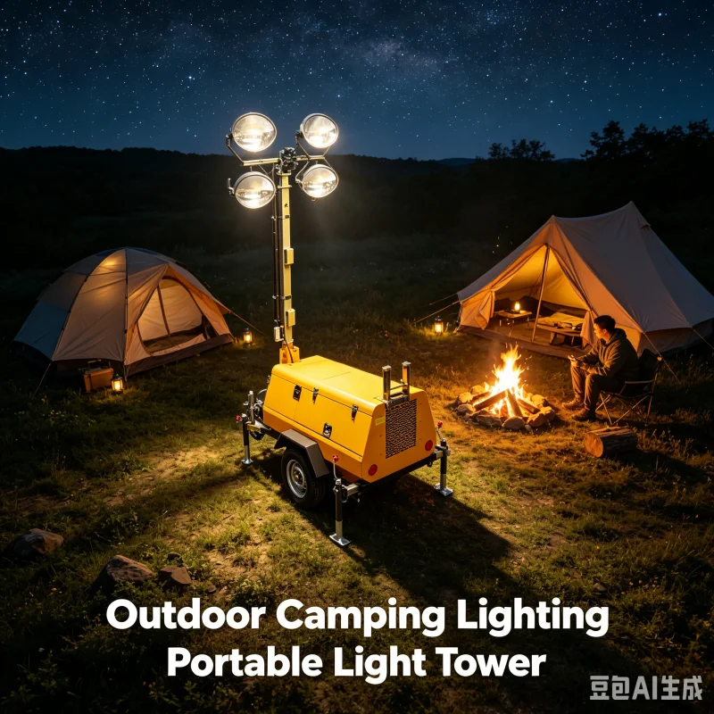 Telescopic Hydraulic Mast Mobile Lighting Tower With Towable Trailer Mount For Freight Yard Night Loading Zone