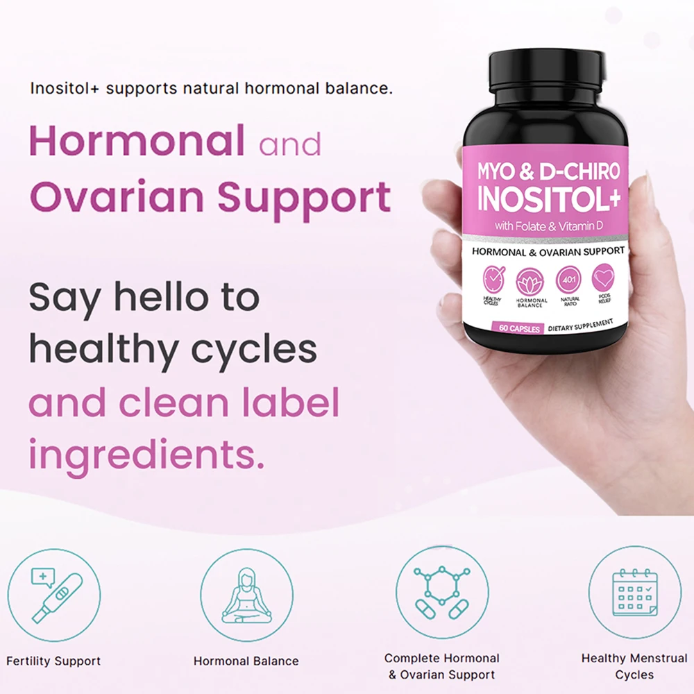 

Инозитные капсулы Myo-Inositol и D-Chiro для женщин, фолат и витамин D поддерживает обычные циклы, гормональное баланс и здоровье яичников