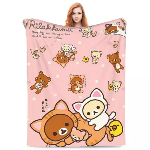 Rilakkuma 플란넬 담요, 매우 따뜻한 투척 담요, 소파 침대, 여행 그래픽 침대보 소파 침대 커버 