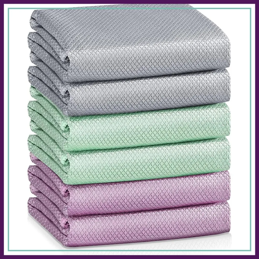 

Streak Free Glass Cleaning Cloths Pack of 6 - Lint Free Microfiber Towels for Windows, Mirrors, Car, Stainless Steel